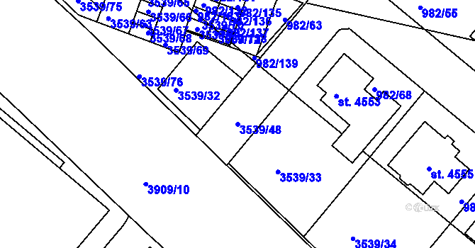 Parcela st. 3539/48 v KÚ Čelákovice, Katastrální mapa