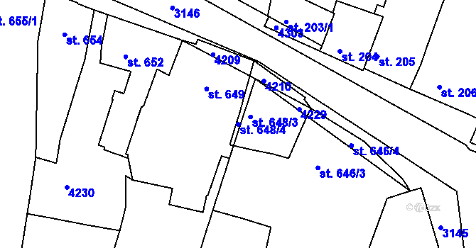 Parcela st. 648/4 v KÚ Čelákovice, Katastrální mapa