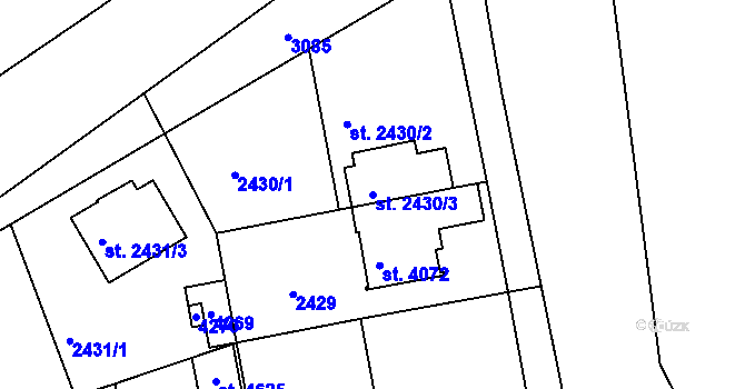 Parcela st. 2430/3 v KÚ Čelákovice, Katastrální mapa