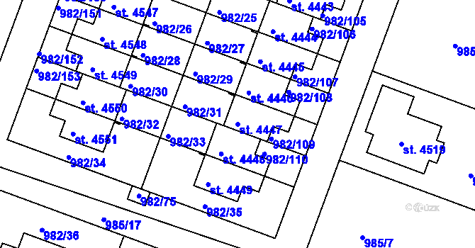 Parcela st. 4447 v KÚ Čelákovice, Katastrální mapa
