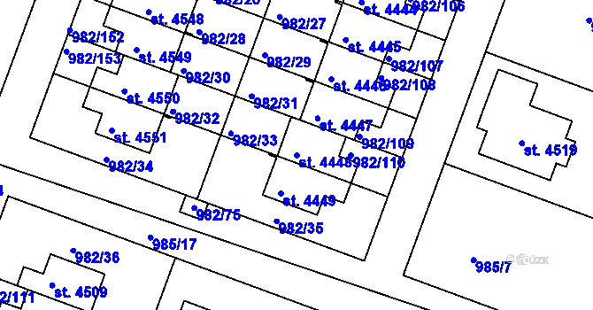 Parcela st. 4448 v KÚ Čelákovice, Katastrální mapa