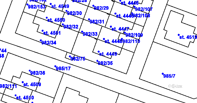 Parcela st. 4449 v KÚ Čelákovice, Katastrální mapa