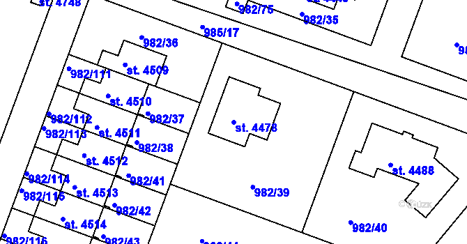Parcela st. 4478 v KÚ Čelákovice, Katastrální mapa