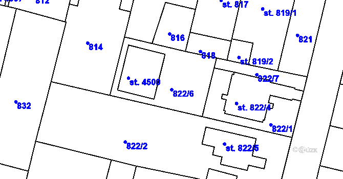 Parcela st. 822/6 v KÚ Čelákovice, Katastrální mapa