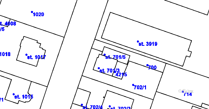Parcela st. 701/5 v KÚ Čelákovice, Katastrální mapa