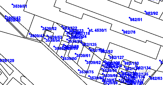 Parcela st. 982/125 v KÚ Čelákovice, Katastrální mapa