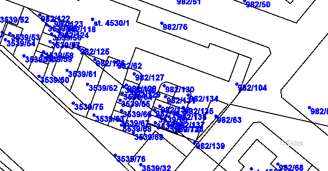 Parcela st. 982/130 v KÚ Čelákovice, Katastrální mapa