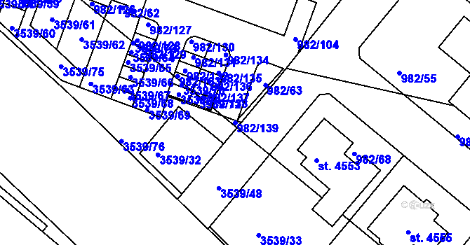 Parcela st. 982/139 v KÚ Čelákovice, Katastrální mapa