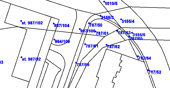 Parcela st. 787/61 v KÚ Čelákovice, Katastrální mapa