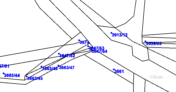 Parcela st. 3647/63 v KÚ Čelákovice, Katastrální mapa