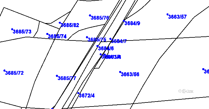 Parcela st. 3663/4 v KÚ Čelákovice, Katastrální mapa