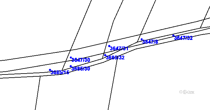 Parcela st. 3685/32 v KÚ Čelákovice, Katastrální mapa