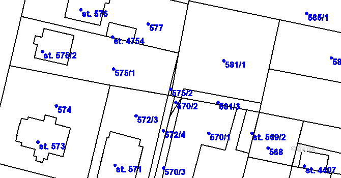 Parcela st. 575/2 v KÚ Čelákovice, Katastrální mapa