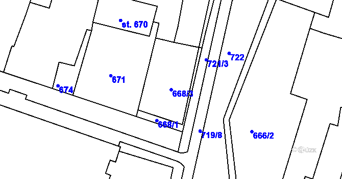 Parcela st. 668/3 v KÚ Čelákovice, Katastrální mapa