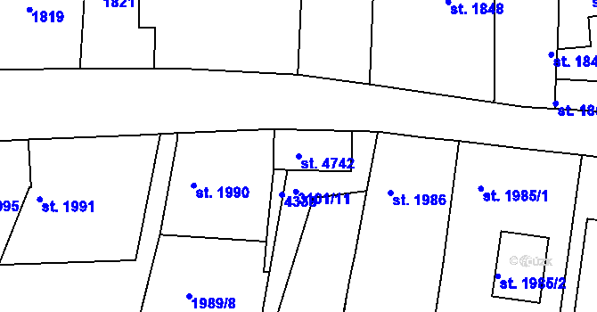 Parcela st. 4742 v KÚ Čelákovice, Katastrální mapa