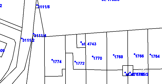 Parcela st. 4743 v KÚ Čelákovice, Katastrální mapa