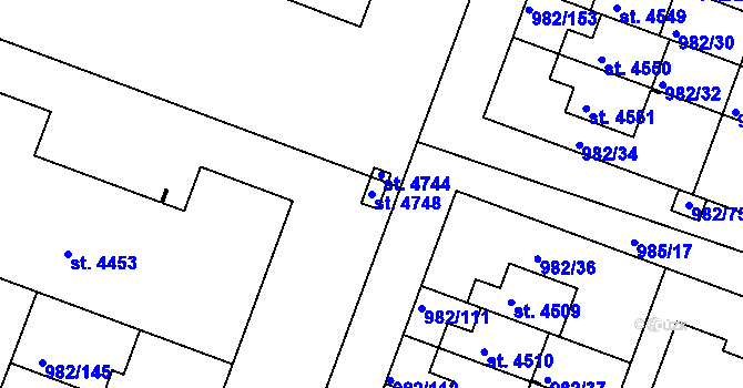 Parcela st. 4748 v KÚ Čelákovice, Katastrální mapa