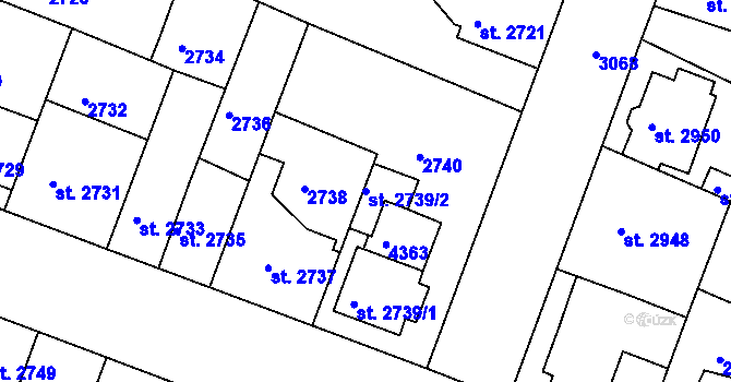 Parcela st. 2739/2 v KÚ Čelákovice, Katastrální mapa