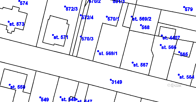 Parcela st. 569/1 v KÚ Čelákovice, Katastrální mapa