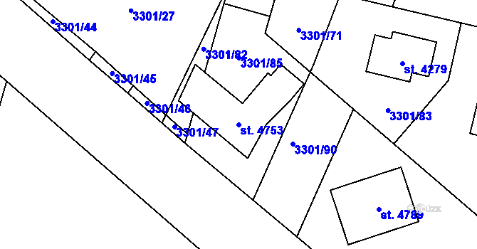 Parcela st. 4753 v KÚ Čelákovice, Katastrální mapa