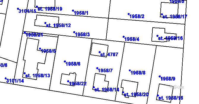 Parcela st. 4787 v KÚ Čelákovice, Katastrální mapa