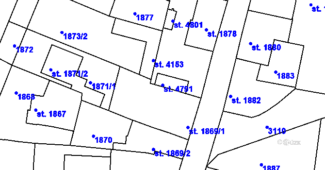 Parcela st. 4791 v KÚ Čelákovice, Katastrální mapa