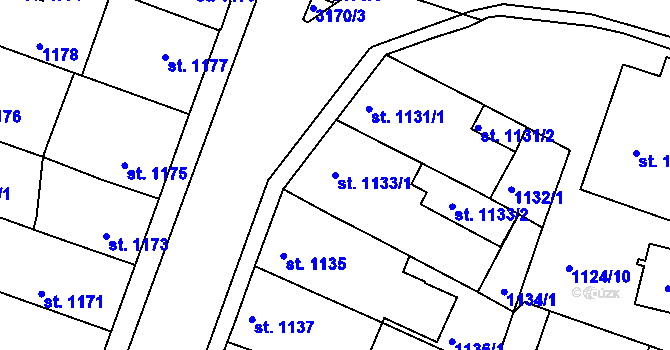 Parcela st. 1133/1 v KÚ Čelákovice, Katastrální mapa