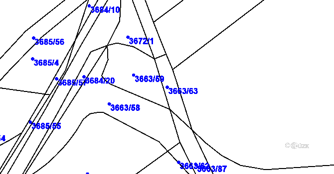Parcela st. 3663/63 v KÚ Čelákovice, Katastrální mapa