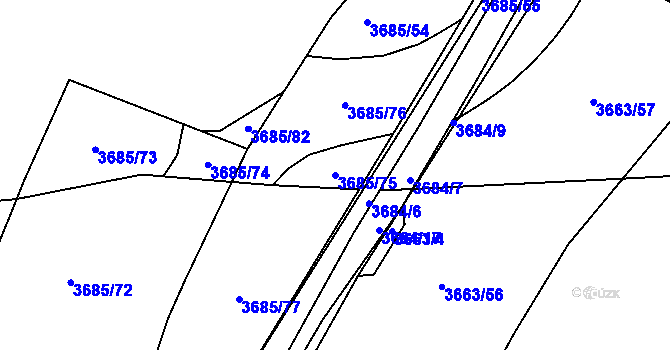 Parcela st. 3685/75 v KÚ Čelákovice, Katastrální mapa