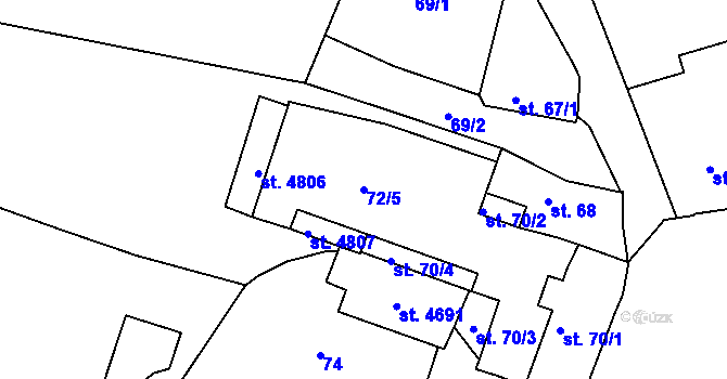 Parcela st. 72/5 v KÚ Čelákovice, Katastrální mapa