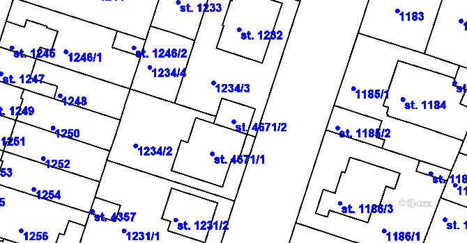 Parcela st. 4671/2 v KÚ Čelákovice, Katastrální mapa