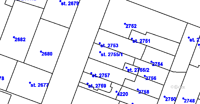Parcela st. 2755/1 v KÚ Čelákovice, Katastrální mapa
