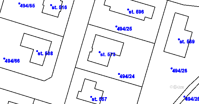Parcela st. 573 v KÚ Sedlčánky, Katastrální mapa