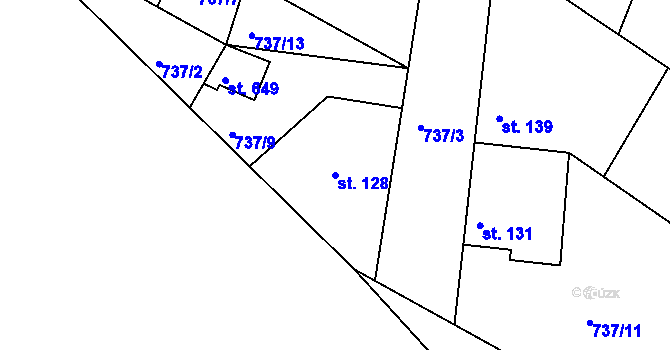 Parcela st. 128 v KÚ Sedlčánky, Katastrální mapa