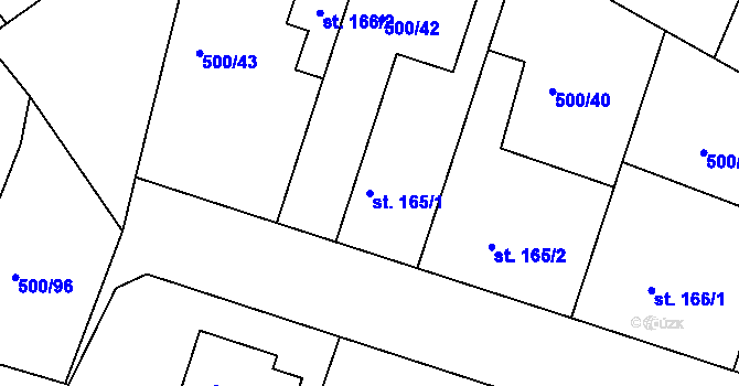Parcela st. 165/1 v KÚ Sedlčánky, Katastrální mapa
