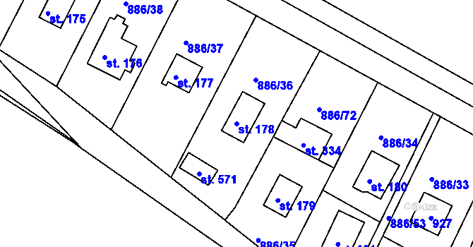 Parcela st. 178 v KÚ Sedlčánky, Katastrální mapa