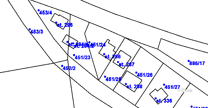 Parcela st. 286 v KÚ Sedlčánky, Katastrální mapa