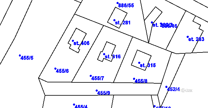 Parcela st. 316 v KÚ Sedlčánky, Katastrální mapa