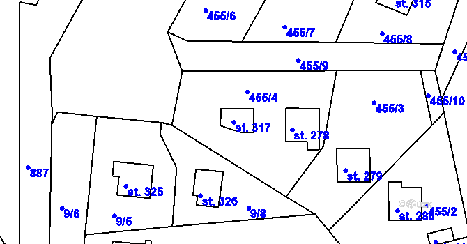 Parcela st. 317 v KÚ Sedlčánky, Katastrální mapa