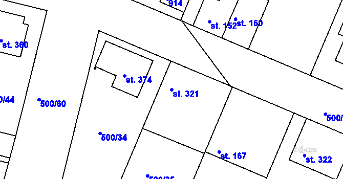Parcela st. 321 v KÚ Sedlčánky, Katastrální mapa