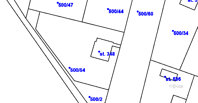 Parcela st. 348 v KÚ Sedlčánky, Katastrální mapa