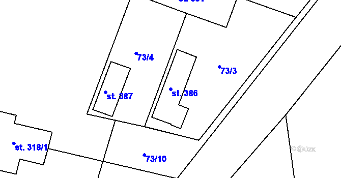 Parcela st. 386 v KÚ Sedlčánky, Katastrální mapa