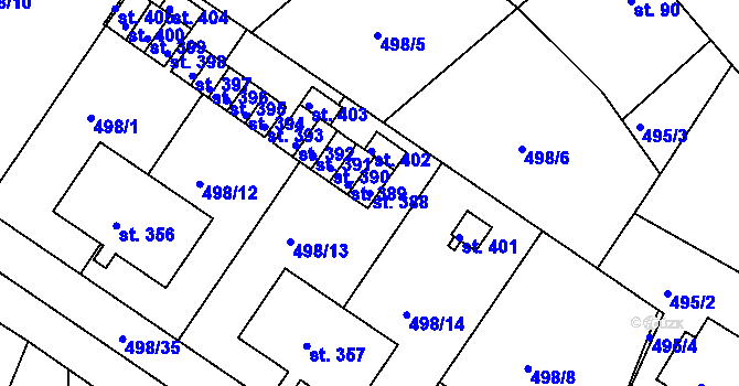 Parcela st. 388 v KÚ Sedlčánky, Katastrální mapa