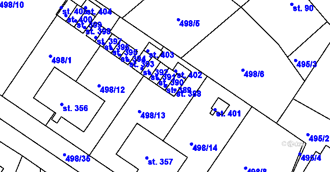 Parcela st. 389 v KÚ Sedlčánky, Katastrální mapa