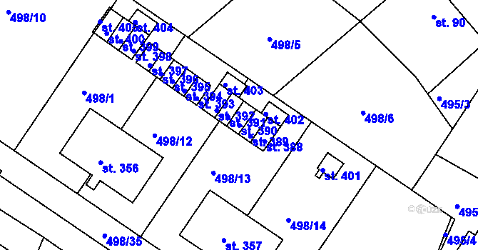 Parcela st. 390 v KÚ Sedlčánky, Katastrální mapa