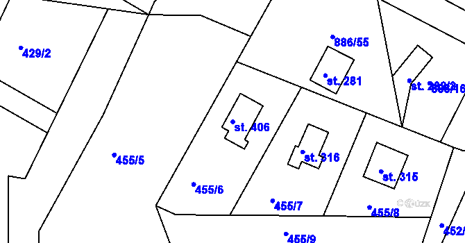 Parcela st. 406 v KÚ Sedlčánky, Katastrální mapa