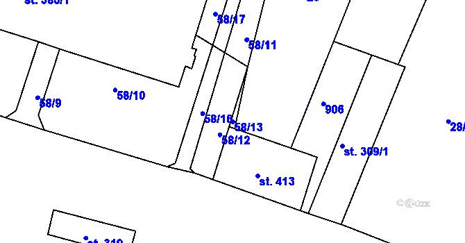 Parcela st. 58/13 v KÚ Sedlčánky, Katastrální mapa