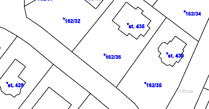 Parcela st. 162/36 v KÚ Sedlčánky, Katastrální mapa