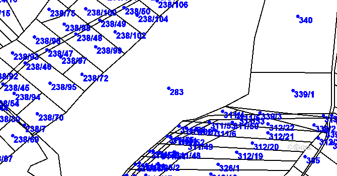 Parcela st. 283 v KÚ Sedlčánky, Katastrální mapa