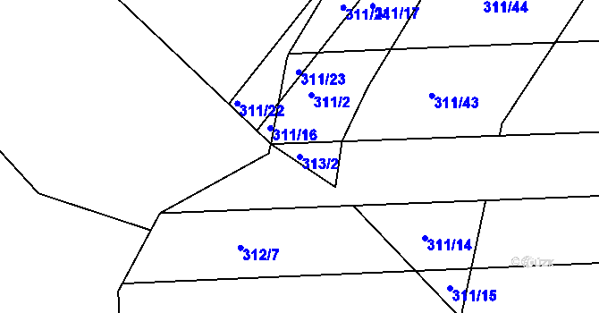Parcela st. 313/2 v KÚ Sedlčánky, Katastrální mapa